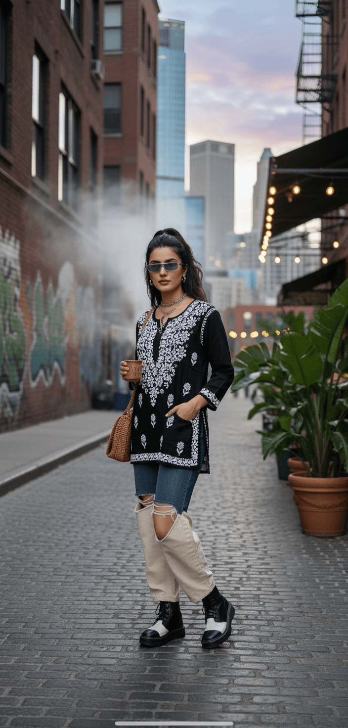 AI-generated apparel shot on model in studio